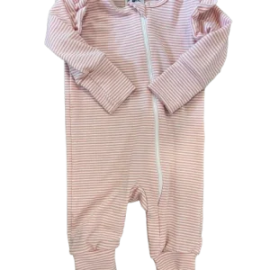 1 pièce évolutif à zip en bambou rayé rose à épaules froncées