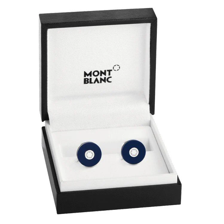 Boutons De Manchette Pix Ronds En Acier Inoxydable et Résine Bleu – Image 2