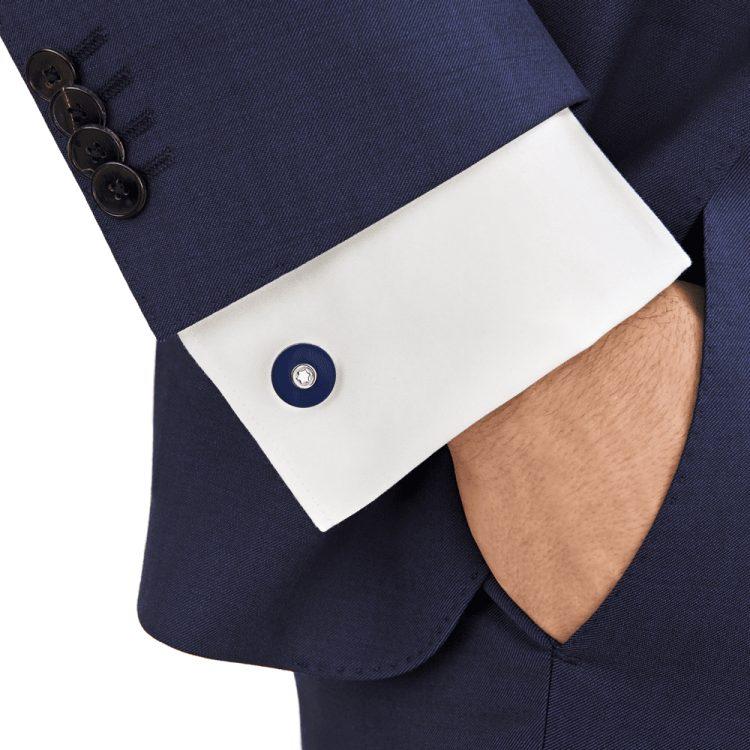 Boutons De Manchette Pix Ronds En Acier Inoxydable et Résine Bleu – Image 4