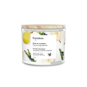 Bougie 100% soya et neutralisant d'odeurs - Poire et genévrier