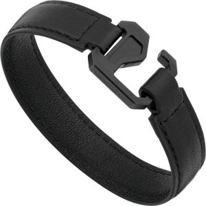 Bracelet homme en cuir noir avec fermoir en PVD noir