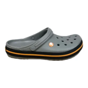 Crocs Crocband gris et noir avec un trait orange