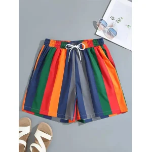 Short de Bain Homme 2025 – Motif Rayé 3D, Style Hawaïen, Graphique, Respirant et Décontracté