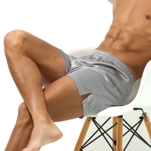 Boxers satinés homme, taille élastique, mi-taille, côtés fendus, shorts détente et pyjama, tailles S-XL