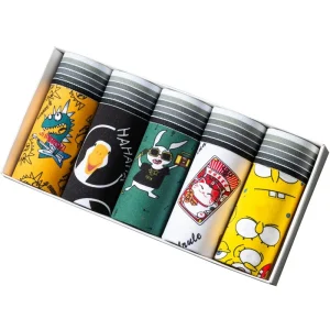 Lot de 5 boxers homme mignons : slips tendance avec imprimé cartoon, sexy et respirants, pour jeunes et étudiants