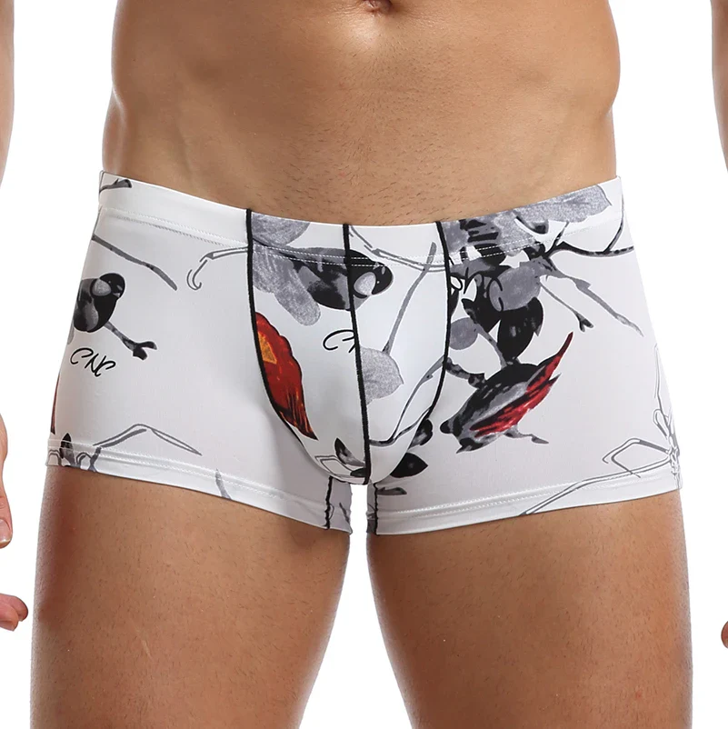 Boxer homme sexy – Sous-vêtements imprimés respirants, caleçon doux avec poche en U, en soie glacée – Image 3
