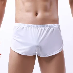 Boxers pour hommes en tissu soyeux avec bords arrondis, sous-vêtements sportifs, homewear, shorts à motif flèche, coupe ample et sexy, slip trois-points avec poche frontale en U