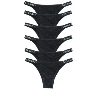 6 pièces Culottes String Femme Sport Respirant Taille Basse Sous-vêtements Lingerie Sexy Couleur Unie Dentelle G-String