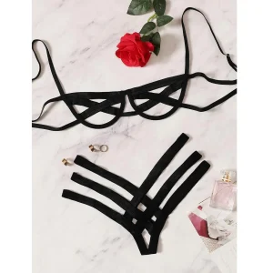 Ensemble de lingerie pour femmes - Harnais élastique, soutien-gorge ajouré, brassière sans bonnets, lingerie sexy, sous-vêtements exotiques