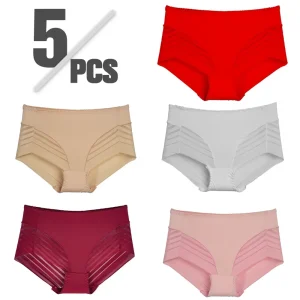 Ensemble de 5 pièces - Culottes sans couture en dentelle pour femmes, sous-vêtements sexy, taille basse, ajourées, douces et ultra-minces
