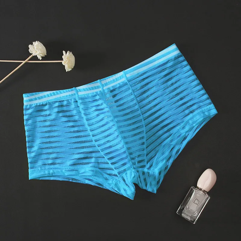 Boxers transparents homme en mesh rayé, taille basse, ultra-fins, bikini sexy, respirants, avec entrejambe 3D – Image 8