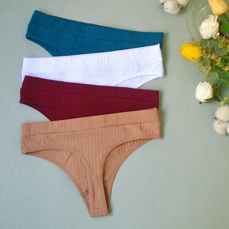 6 pièces Culottes Femmes G-String Sport Respirant Sous-Vêtement Taille Basse Fille Lingerie Couleur Unie Sexy G-String Féminin – Image 3