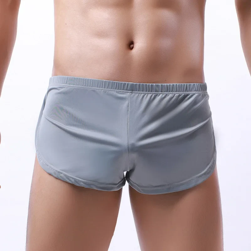 Boxers pour hommes en tissu soyeux avec bords arrondis, sous-vêtements sportifs, homewear, shorts à motif flèche, coupe ample et sexy, slip trois-points avec poche frontale en U – Image 7