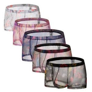 Lot de 5 boxers homme sexy sans couture, slips transparents ultra-fins en maille, taille basse