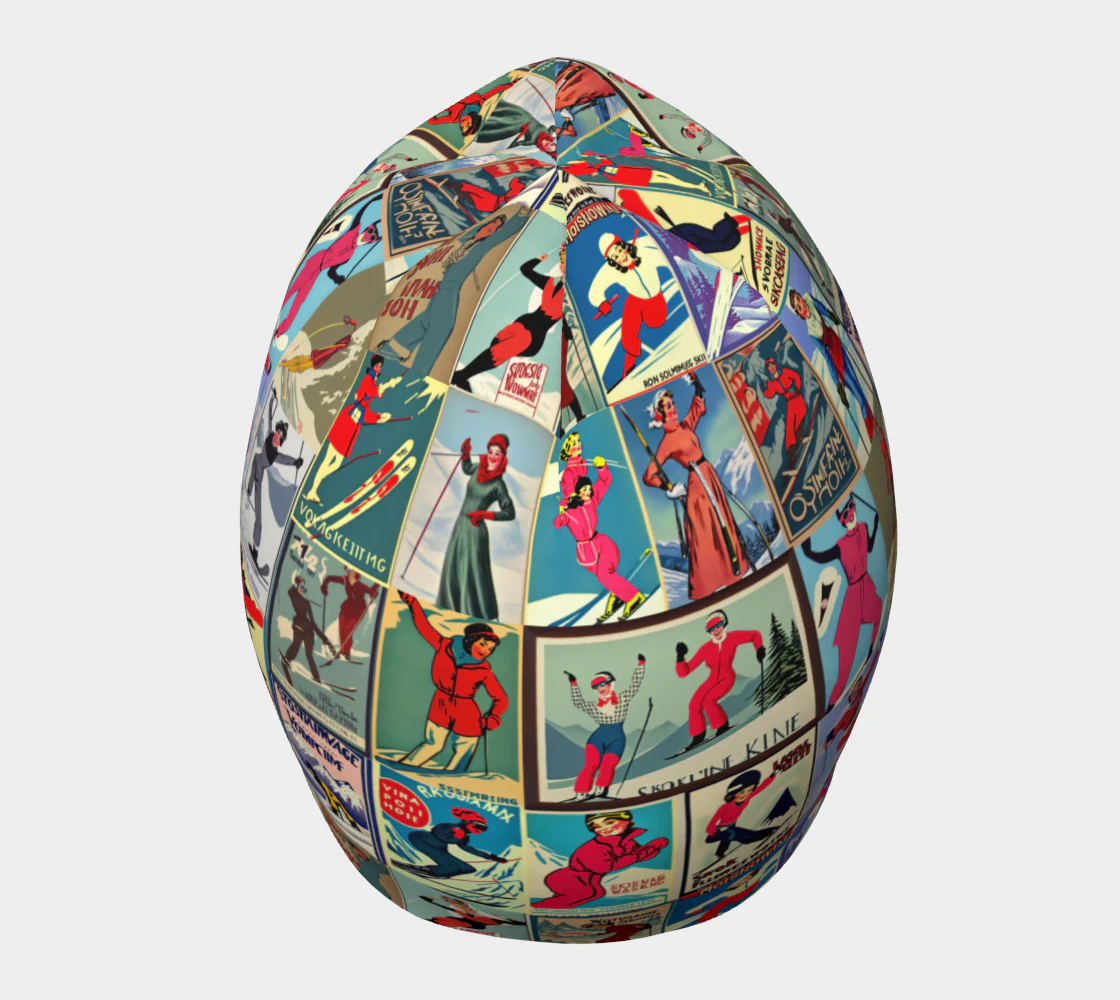 Bonnet avec art vintage unique en collage de ski pour femmes rouge – Image 4