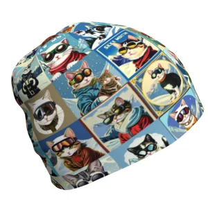 Bonnet avec un motif vintage unique en collage rouge Ski Cat