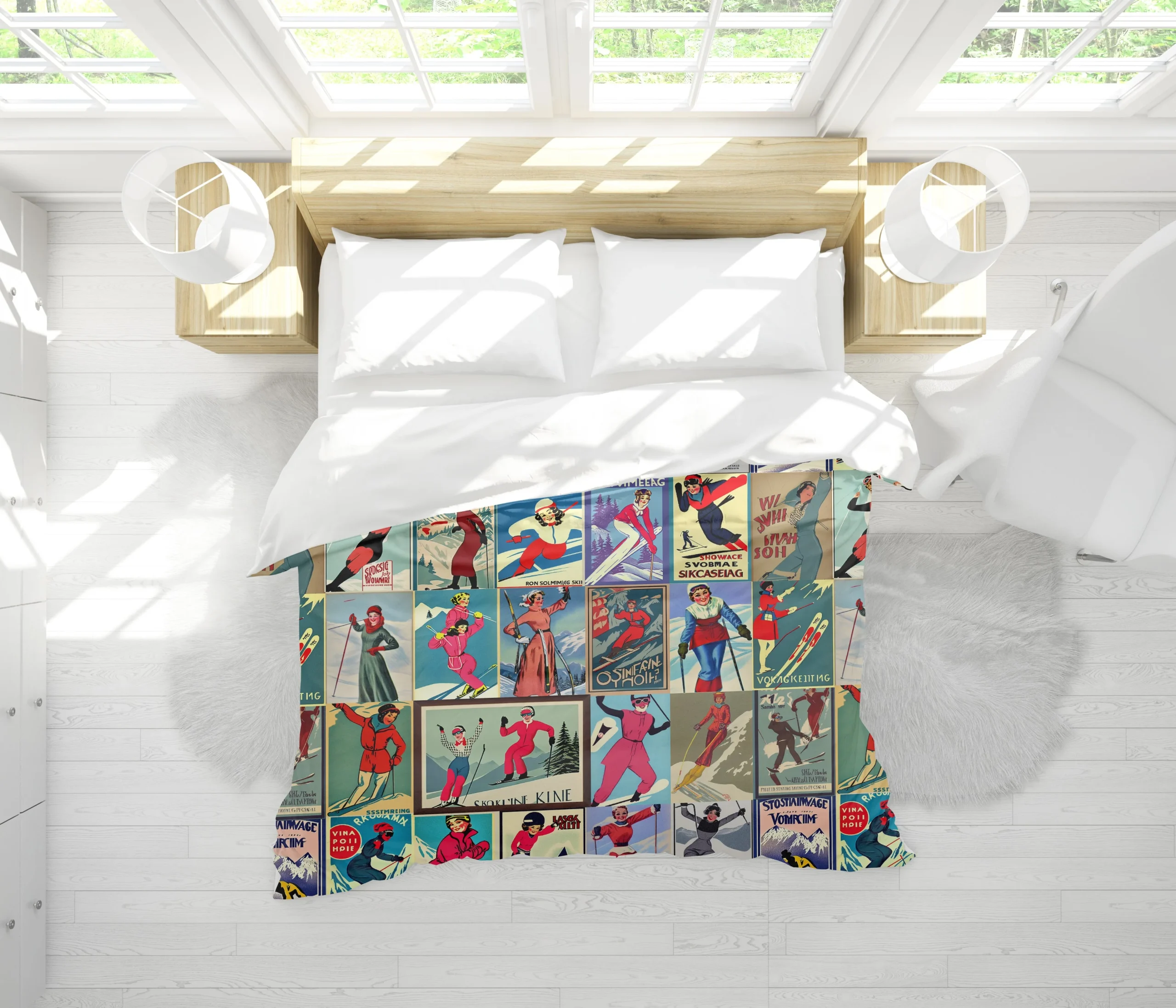 Housse de couette au style vintage femme Ski en rouge – Image 2