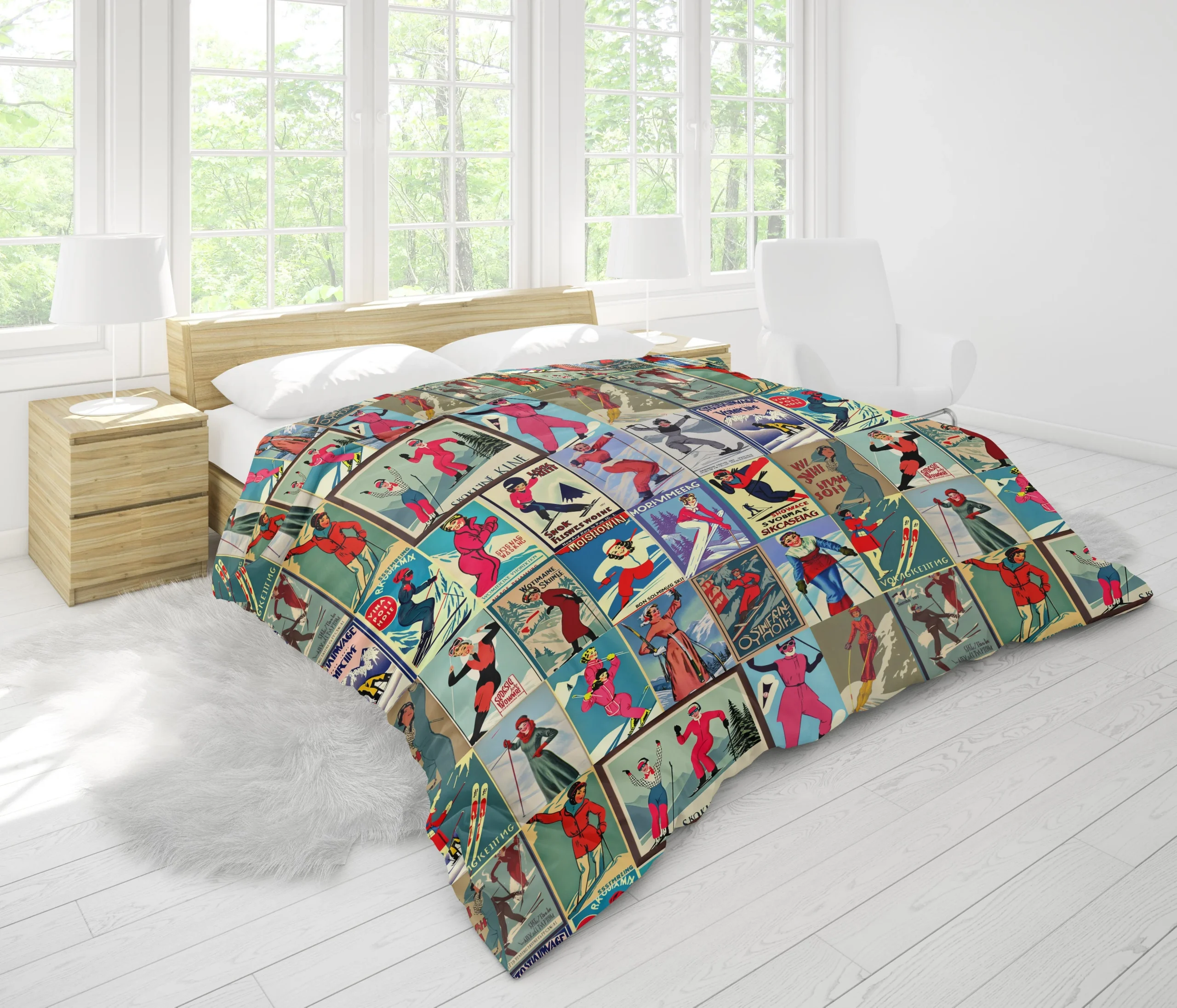 Housse de couette au style vintage femme Ski en rouge – Image 3